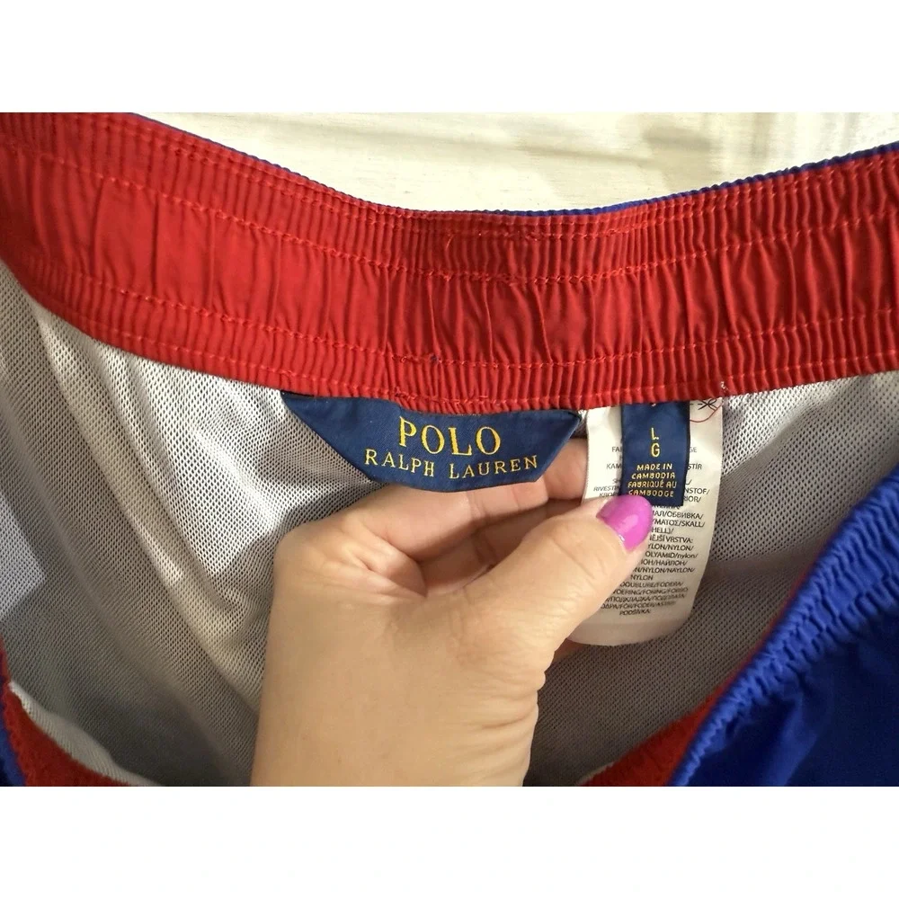 Polo‎ Ralph Lauren Swim Shorts Mens Large Trunks Royal Blue White Lined Pony